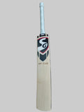 Cricket bat with SG logo on a hexagonal tiled floor