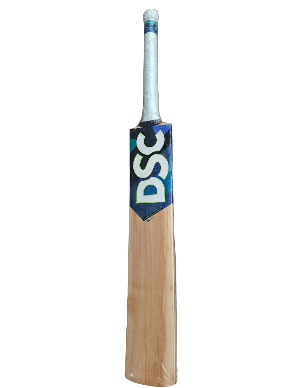 Cricket bat with DSC branding on a hexagonal patterned floor