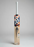 Batsman's cricket bat with a brand logo on a hexagonal tiled floor
